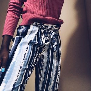 blue and white flowy pants